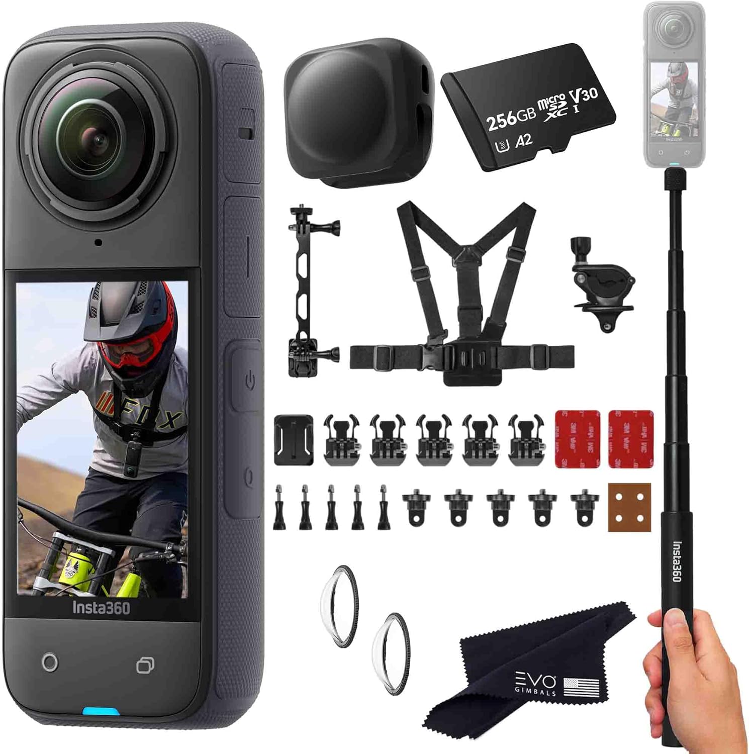 Insta360 X4 Bike Bundle - Waterproof 360 Action Camera with 1/2"" 48MP Sensors, 8K 360 HDR Video, 72MP 360 Photo, |Includes Bike Bundle, Selfie Stick, Lens Cap (256GB), Black