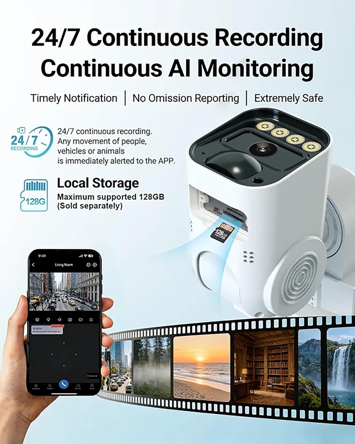 4G LTE Cellular Security Camera Solar Security Cameras Wireless Outdoor No WiFi Security Camera 24/7 Recording,2K Color Night Vision,2-Way Talk,Cloud & SD Card Storage,IP65,Built-in SIM Card