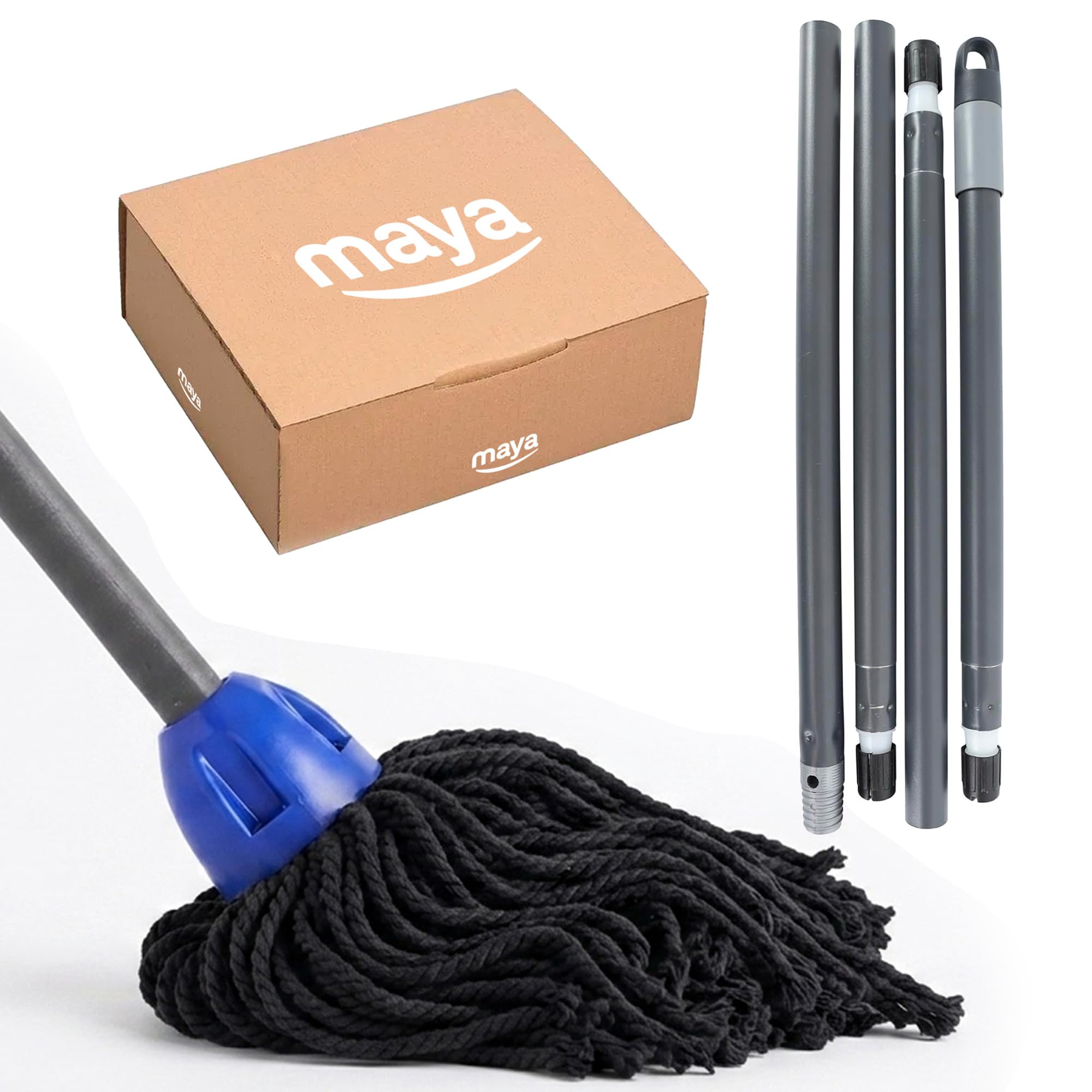 Maya - Set de Limpieza para el Hogar 2 en 1, Fregona MAX Pro Hilo 100% Microfibra y Palo de Escoba Desmontable con 4 Secciones (1,4 m) | Kit para Suelos Lisos de Parqué, Gres, Mármol y Vinílicos
