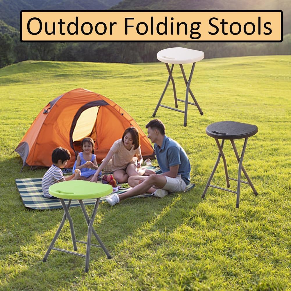 200lbs Capacity Foldable Stool with Handle, Portable Folding Chair Outdoor/Indoor, 17-Inch Stool for Camping, Home(Black)