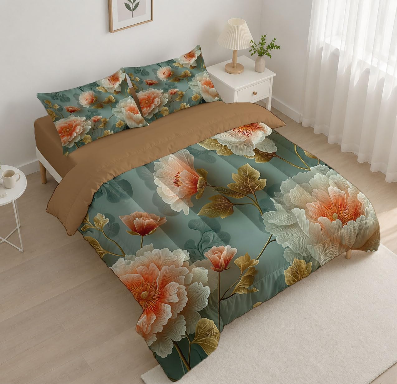 French Romance Comforter Set Queen Size, Retro Peony Bedding Set for Girls Boys, Red Bean Paste Pink Quilt Bed 90"X90" Bedding Comforter Sets with 2 Pillowcase Room Decor