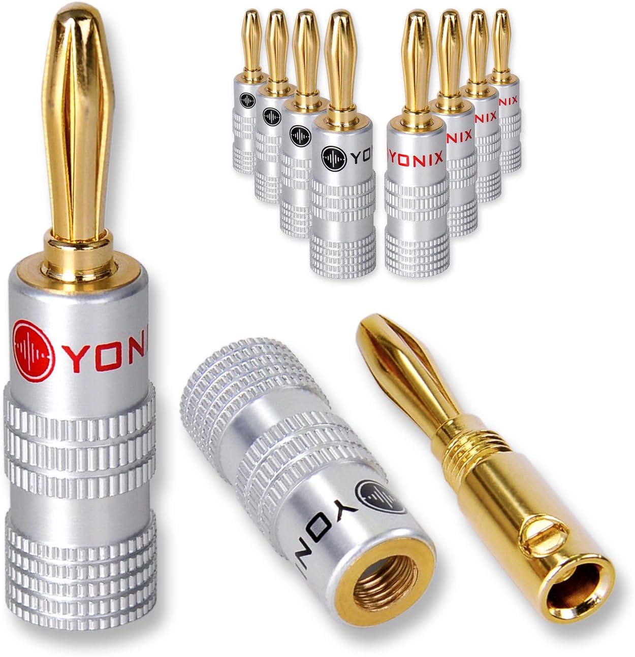 High End Yonix Banana Plugs 24 K Gold-Plated for Cables Up To 6 mm²