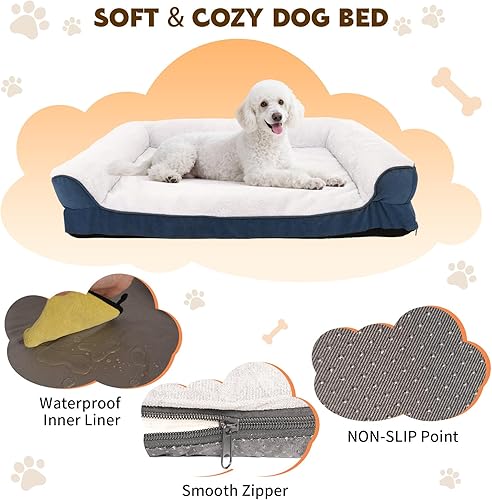 Miniatura 7 de Cama para perros medianos a grandes, sofá impermeable con funda extraíble lavable y jaula de huevos, cama cómoda de espuma con cremallera,