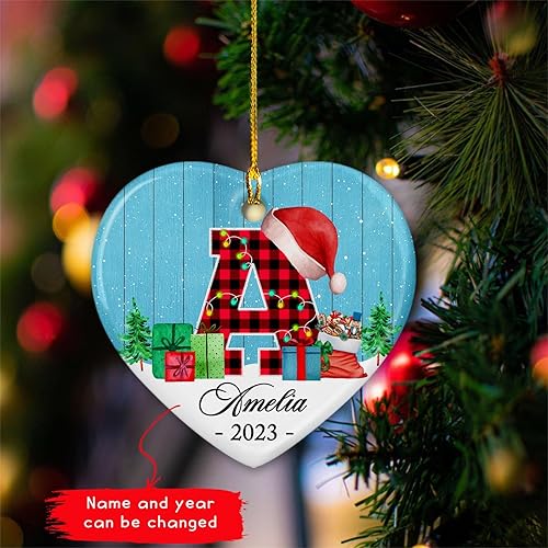 Miniatura 4 de Adornos de Navidad personalizados con nombre inicial, monograma personalizado, letra inicial, adorno de cerámica de Navidad, regalo para familia,