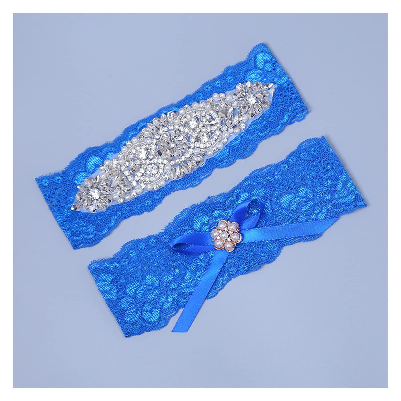 ACiyD Strass Jambe Ceintures Cristal Mariée Jarretière De Mariage De Mariée De Bal De Dentelle Jarretière pour Les Femmes (Couleur: Bleu) (Bleu) (Bleu)