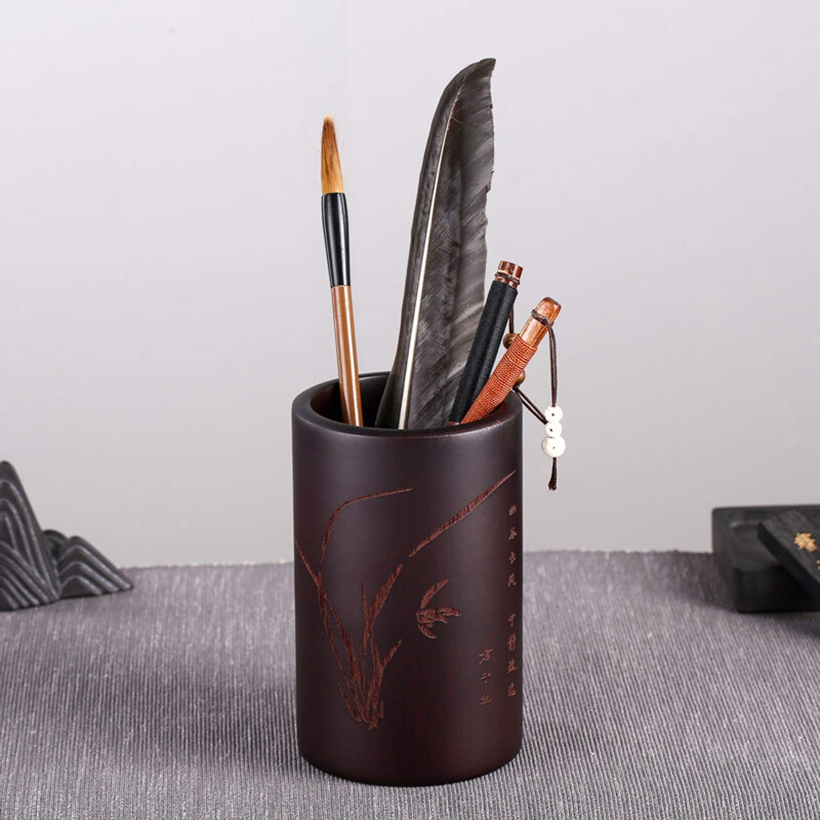 Porte Stylo Bureau Porte-crayon en bois Porte-crayon Tour rond Stand polyvalent Boîtier de billets de gobelets à crayons naturels Boîtier d'organisateur, for bureau de bureau de l'école Porte-crayons/