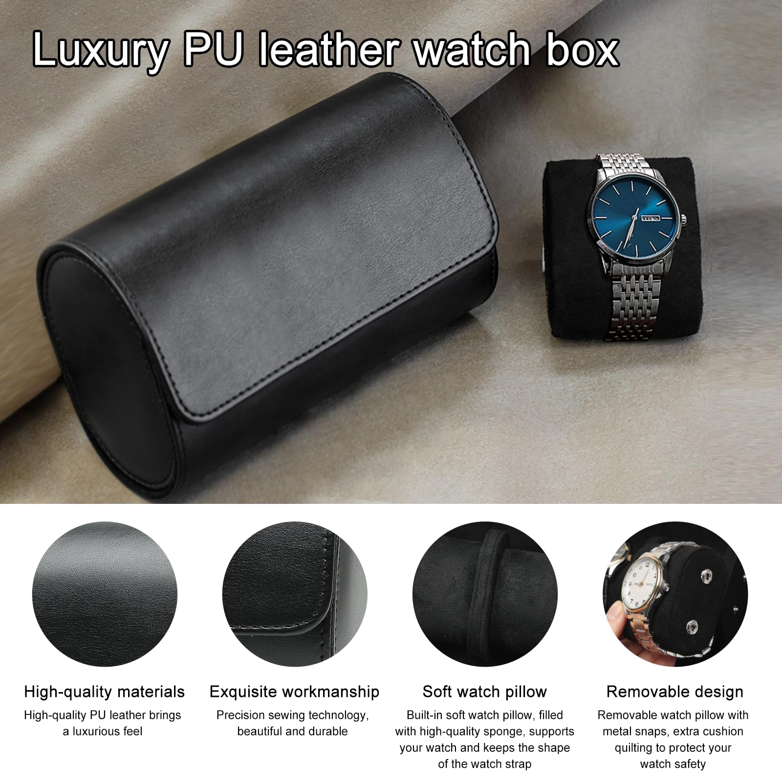 Estuche de Viaje para 3 Relojes, Caja Rollo de Piel Sintética, Almacenamiento Portátil, Vitrina de Pulsera para Navidad, Aniversario, Cumpleaños