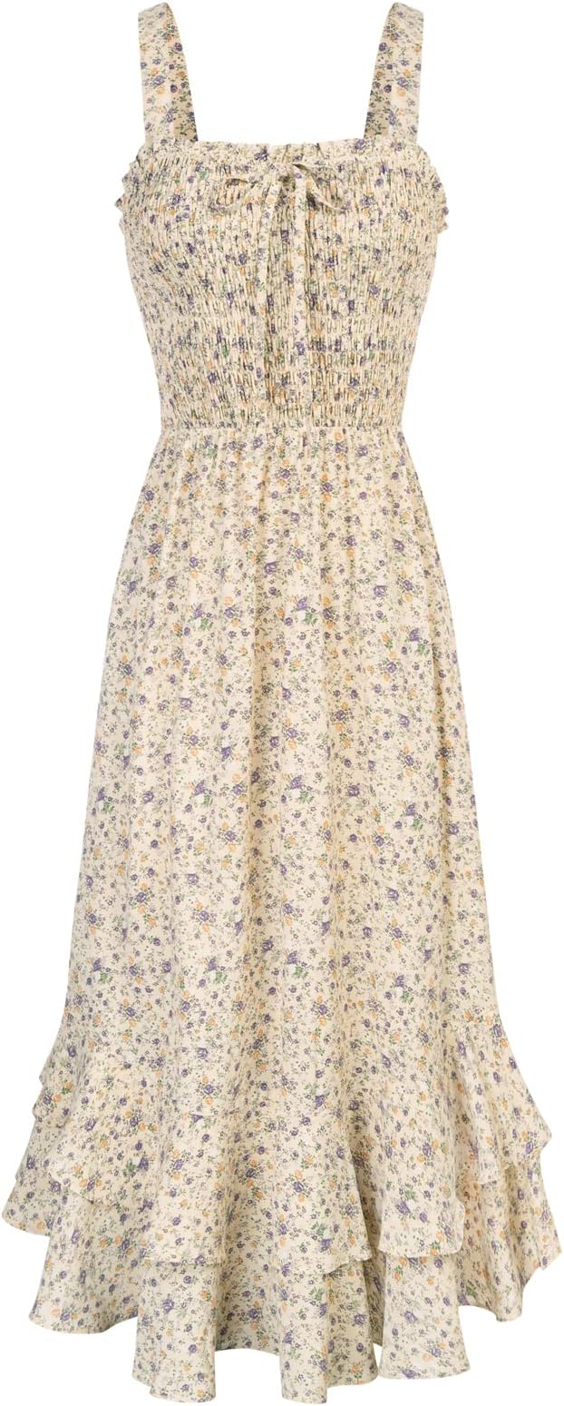 Women Summer Floral Maxi Dress Strappy Smocked A Line Dresses