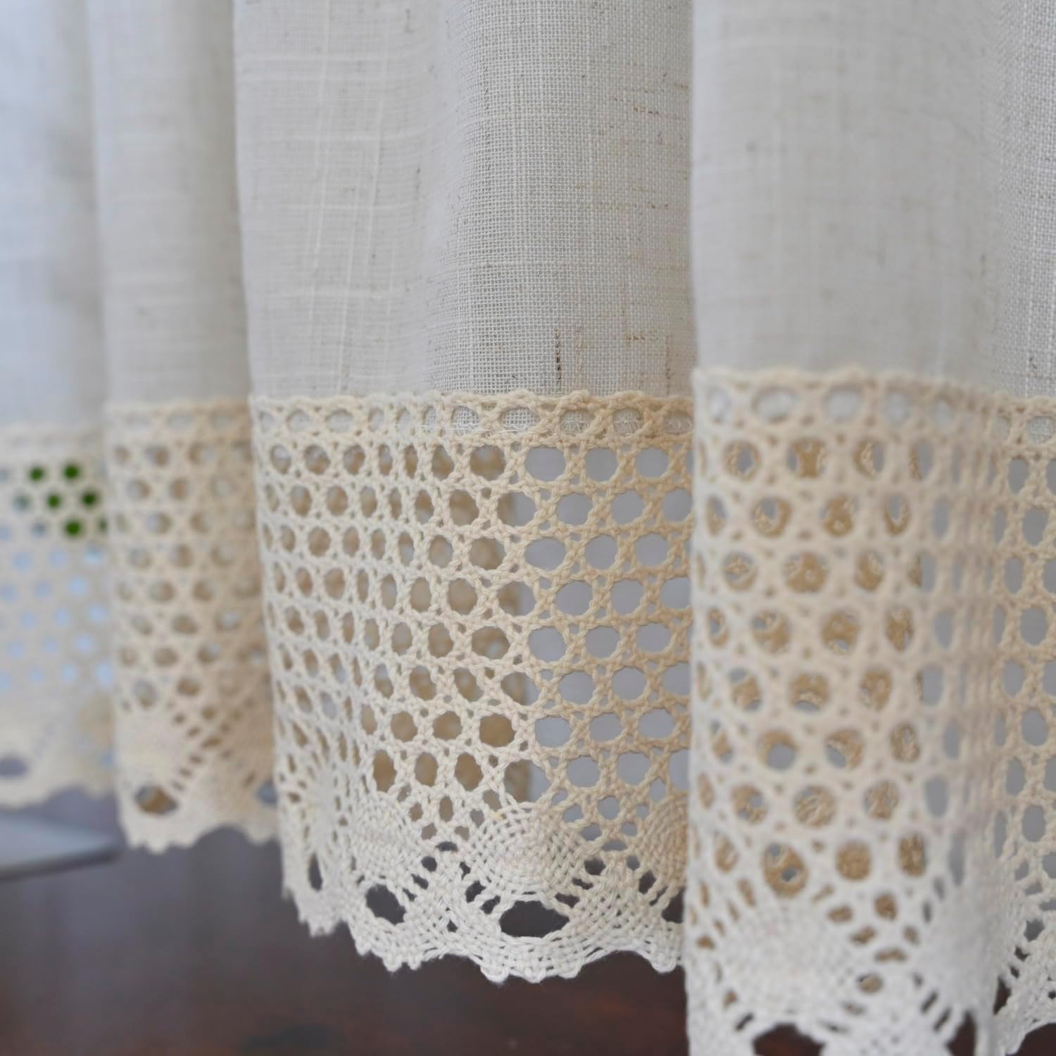 Rustic Linen Curtain Valance for Kitchen 20 Inches Long Lace Curtains for Small Window Farmhouse Short Curtains for Coffee Decor Rod Pocket Beige Curtain Tiers for Bathroom 1 Panel W39 X L20 Inch