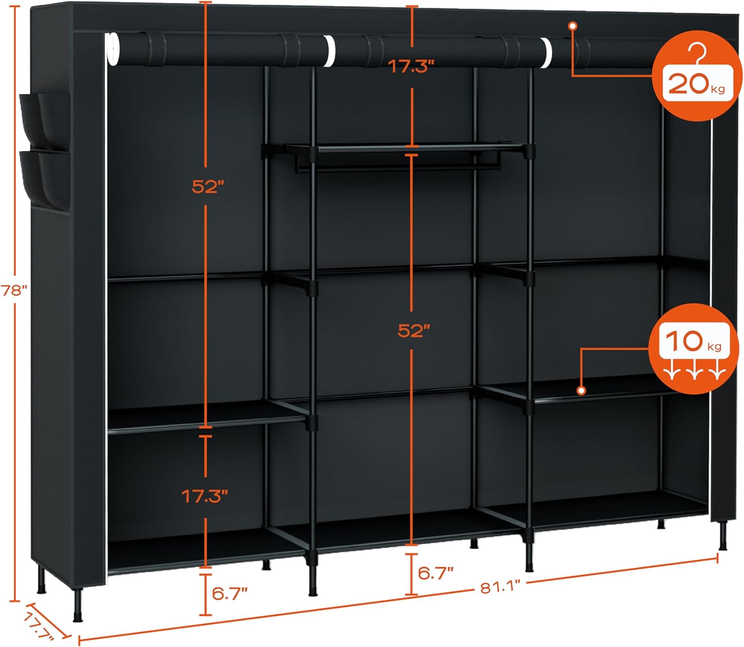 Portable Closet, 81.5 Inch Extra Lar acity Wardrobe Closet with Cover