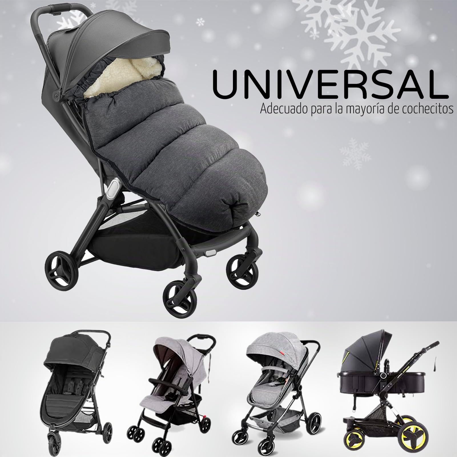 Saco Silla Paseo Universal Invierno, Doble Espesamiento, Gris