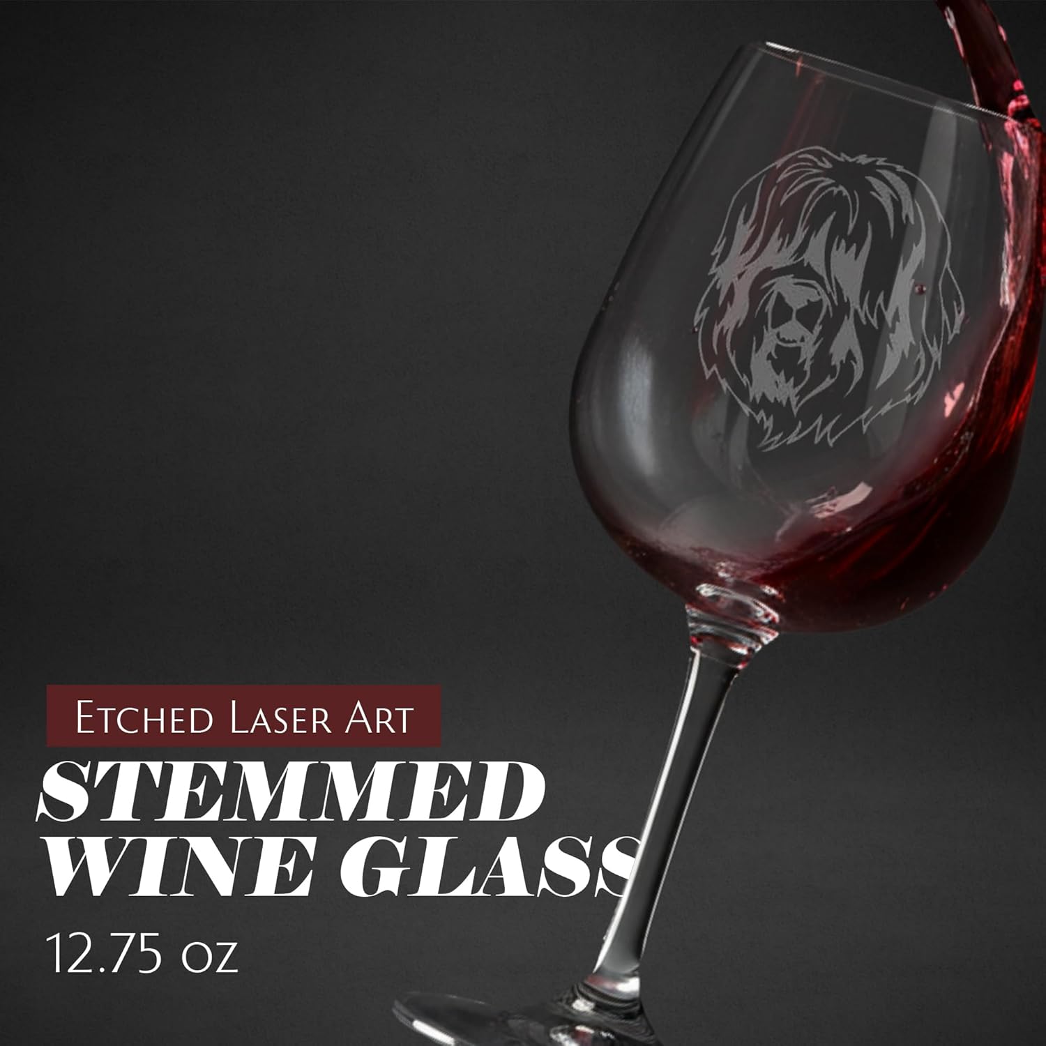 Schapendoes Dog Themed Etched 12.75oz Wine Glass