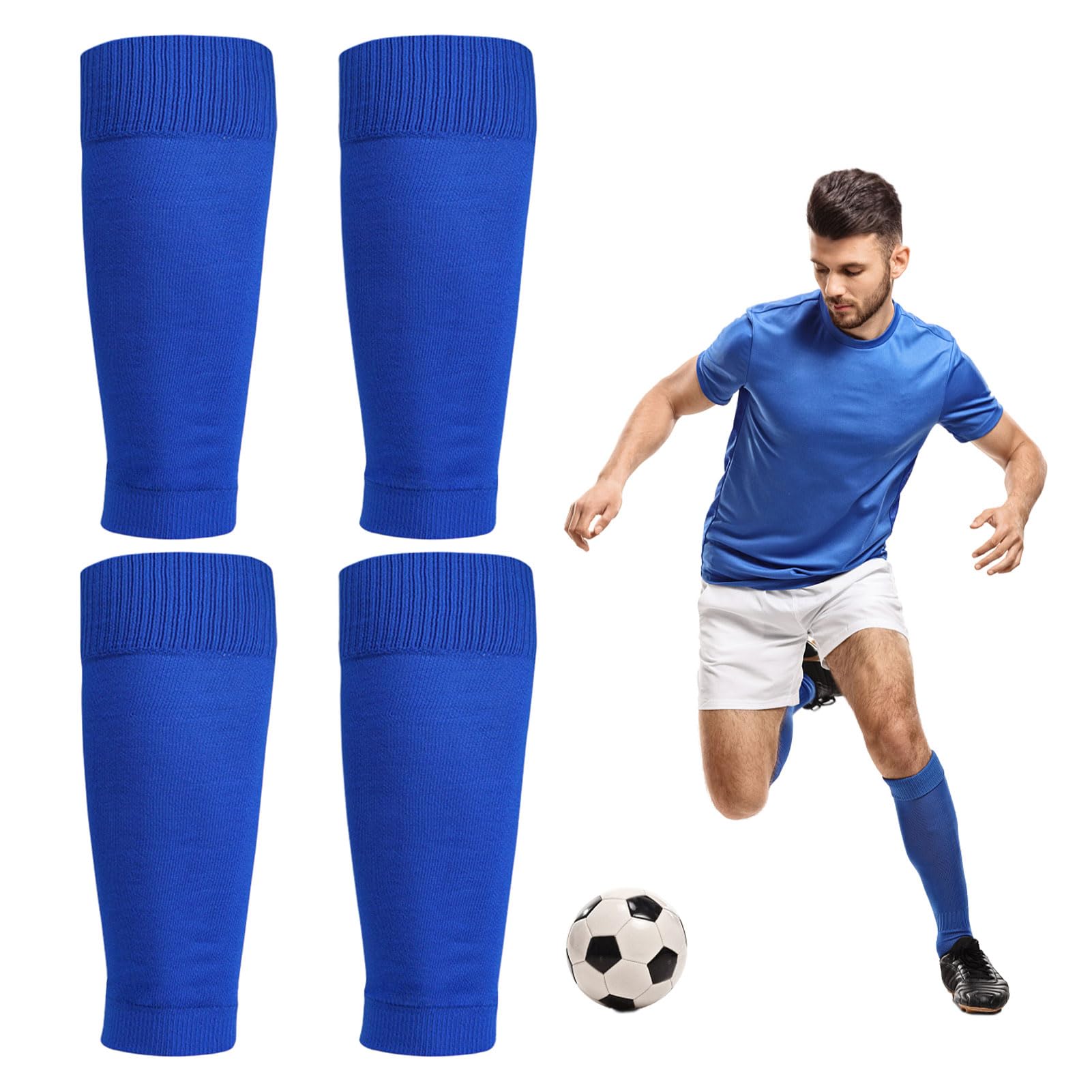 2Pairs Cut Football Sock Sleeves Sock Sleeve Football Pre Cut Foot ball Socks Soccer Shin Guards Sleeves Blue Foot ball Sleev e Socks Compression Sleeves for Soccer Running Cycling Tennis & Golf(Blue)