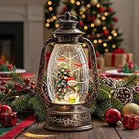 Vista 18 de Linterna de Globo de Nieve Navideño de 10" con Muñeco de Nieve de Granja, Globos de Nieve Giratorios Brillantes Iluminados con Música