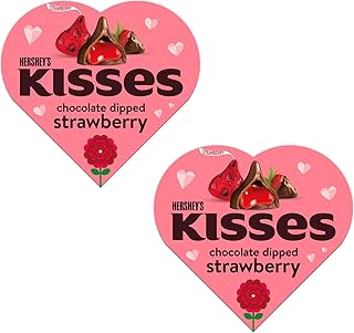 Hershey's Kisses Chocolate Dipped Strawberry - Pack of 2 - Heart Shaped Box - Strawberry Filled Kisses - Perfect for Valentine's Day and Sharing with that Special Someone