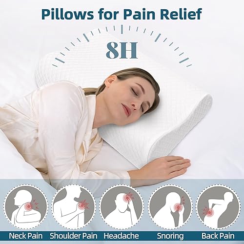 Miniatura 5 de urnexttour Almohada cervical para aliviar el dolor de cuello, almohadas de espuma viscoelástica de contorno para dormir, almohada de cama con dos