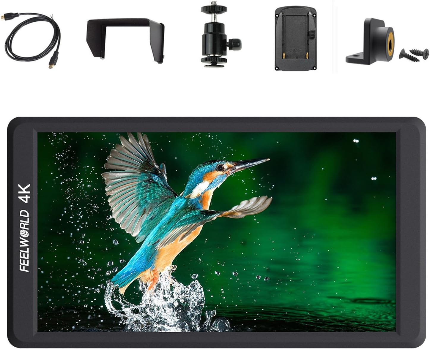 FEELWORLD F570 On-Camera Monitor,5.7″, 4K HDMI Input/Output, 1920x1080, Full HD, Rec.709, Ultra-Thin, Multiple Connection Camera Options, Built-in Sunshade