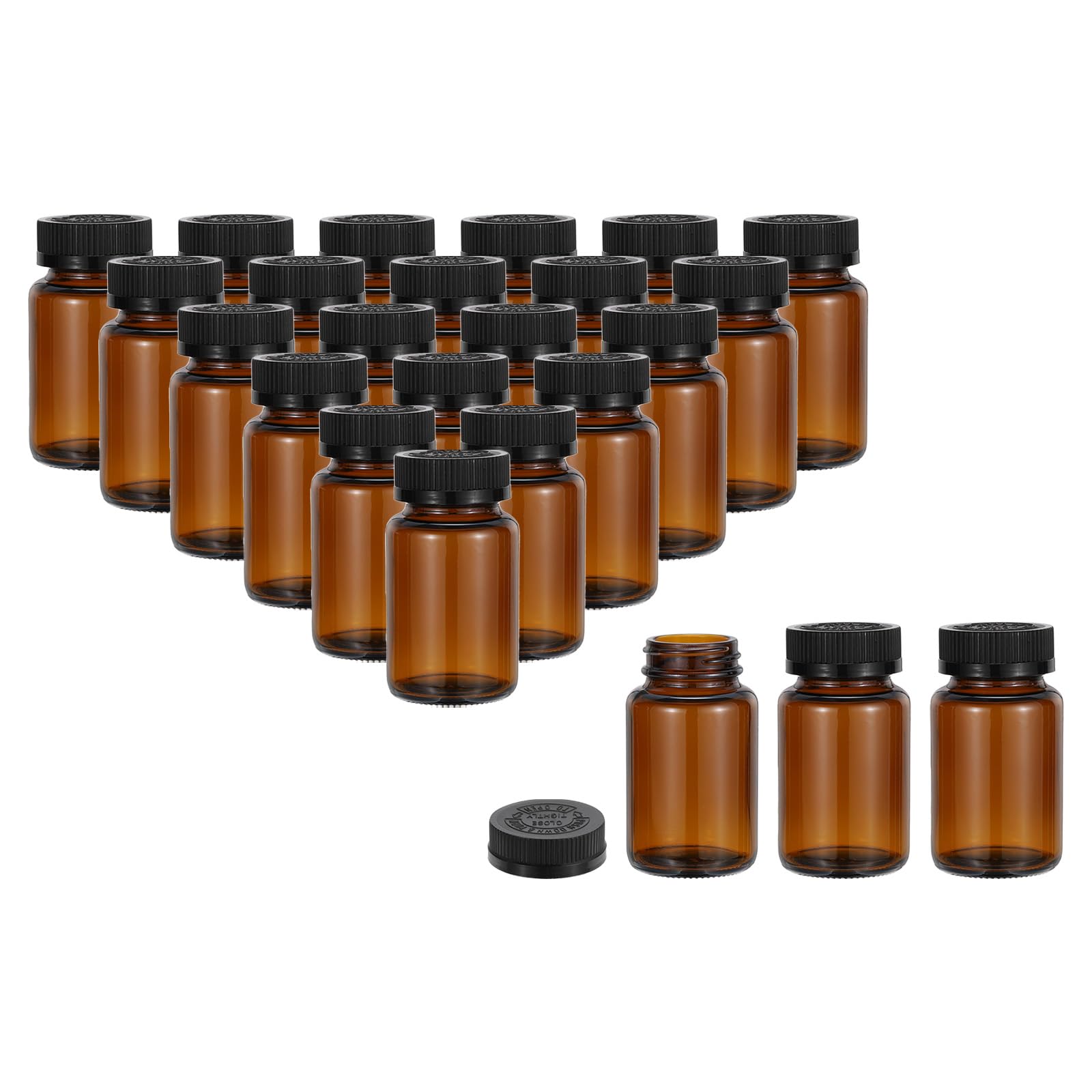 PATIKIL 3.4oz/100ml Glas Abfüllflaschen 24Stk Runde Weithalsflaschen Mit Schwarzem Rippendeckel Für Reagenzien Flüssigkeiten Ätherische Öle Parfüm Bernstein