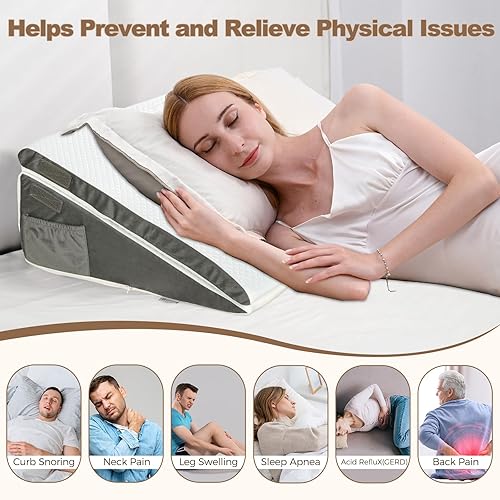 Miniatura 6 de ENITYA Almohada de cuña de cama para apnea del sueño, 3 almohadas de cuña de 10 pulgadas para aliviar el reflujo ácidoalivio del dolor de