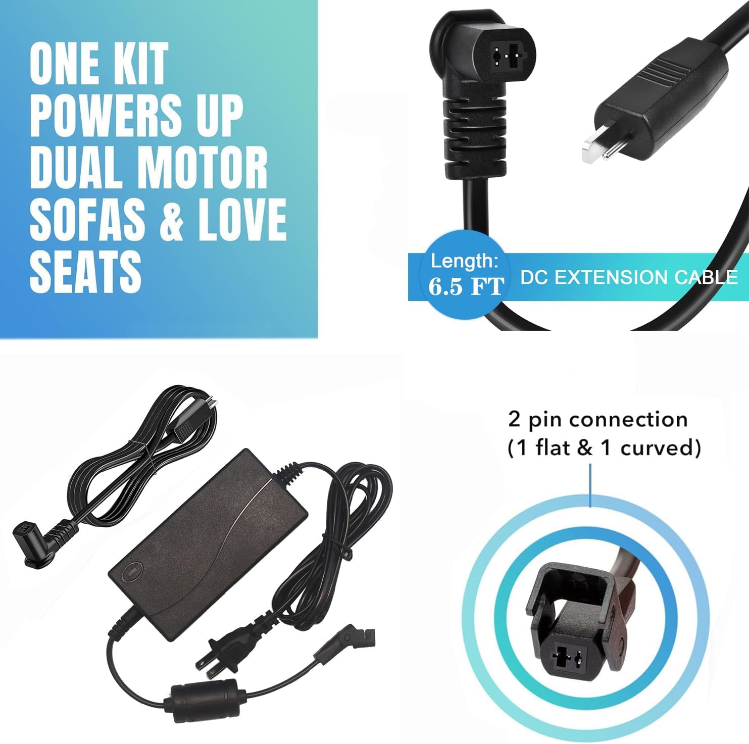 Universal Power Cord for Recliner Chair - 2-Pin Recliner Power Supply with L Shape Extension Cable Cord for Lift Chair, Recliner Sofa, Recliner Couch, Compatible with Most Makes & Models...