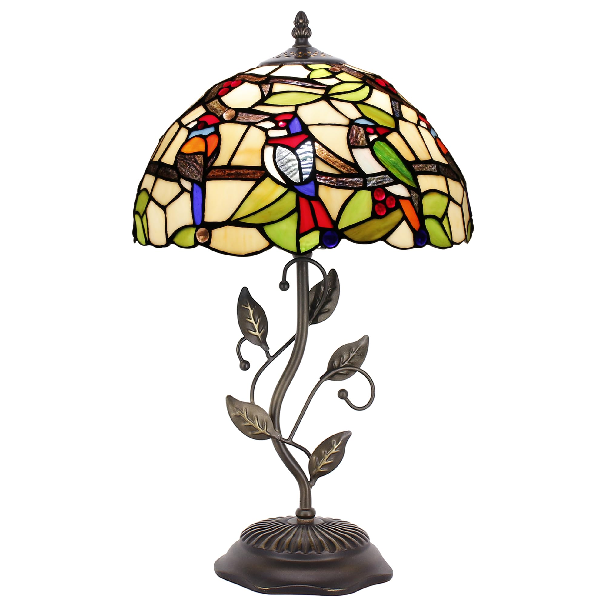 ZJART Tiffany Lamp Stained Glass 12X12X19 Inches Table Lamp Double Birds