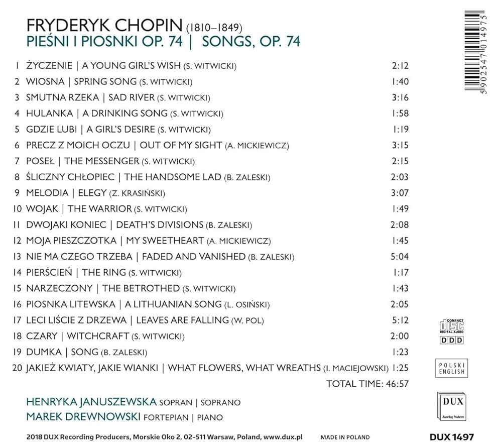 Amazon.co.jp: Chopin: Songs, Op. 74: ミュージック