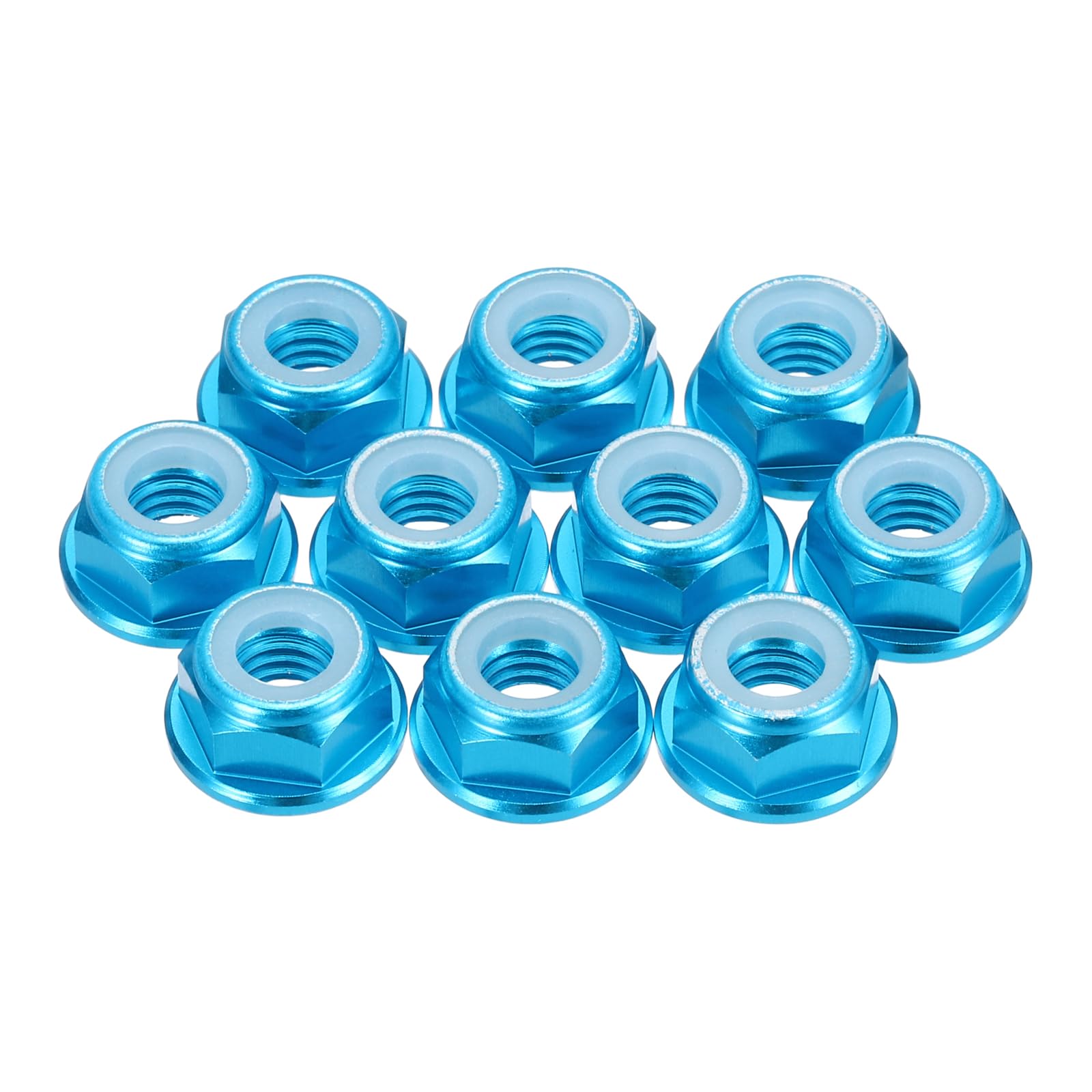 sourcing map 8 Pcs M6 Pitch 1mm Aluminum Alloy Lock Nuts Flanged Hex Nuts Nylon Locking Serrated for RC Drone Quadcopter Motor Prop Adapter FPV Parts Fasteners, Blue