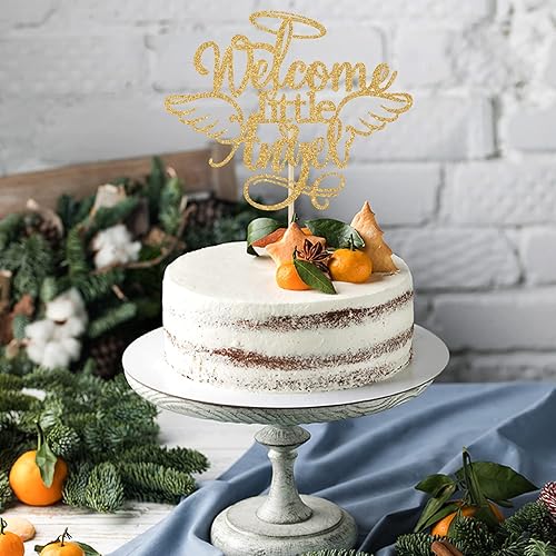 Miniatura 5 de Decoración de pastel de bienvenida de ángel pequeño, decoración de pastel de cumpleaños de bebé, letrero de alas para baby shower, suministros de