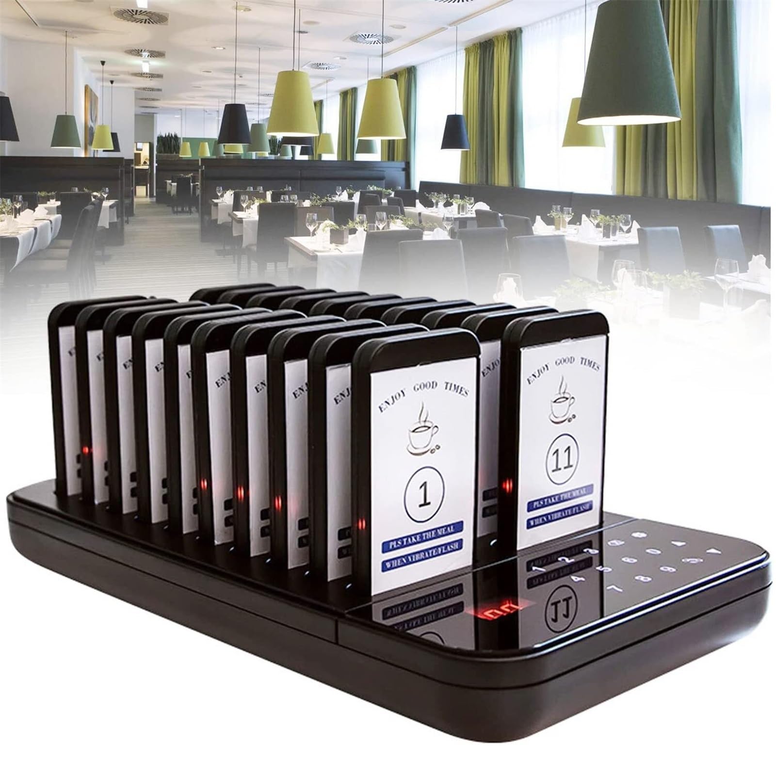ZJLZJLO Complete Wireless Restaurant Pager | 1640FT Range, 10-30 Order Pagers – Waterproof Keyboard With Vibration/Flash/Buzzer Alerts For Cafes & Restaurants(20PAGERS)