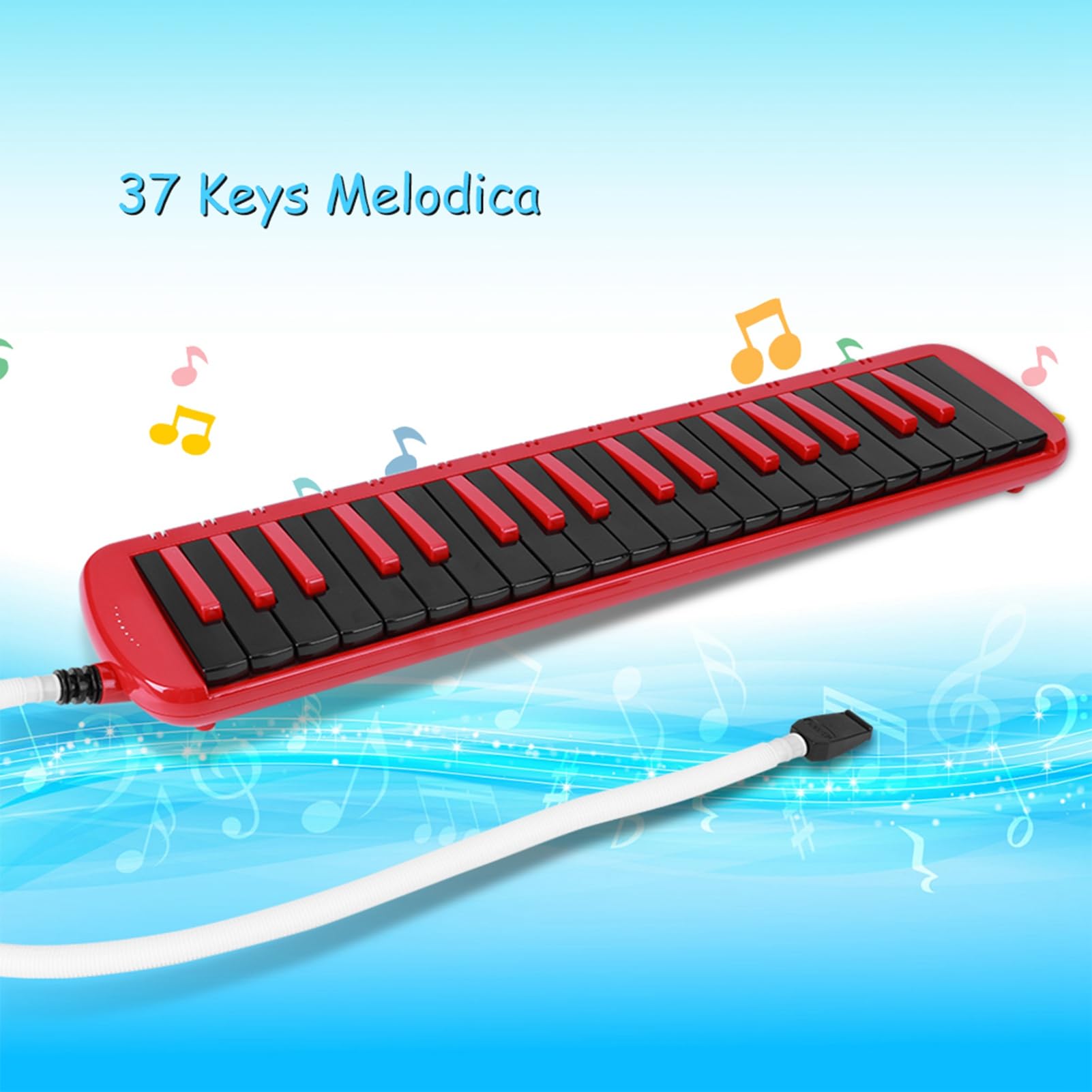 Melódica de 37 teclas, instrumento musical de viento; melódica para principiantes con boquilla, diseño ergonómico y cuerpo de resina ABS; incluye bolsa de EVA para practicar y (Roja)