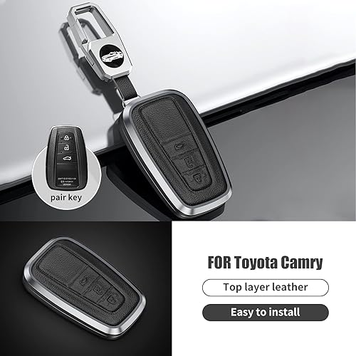 Miniatura 5 de KUNGKIC Funda inteligente para llavero de automóvil para Toyota CHR C-HR Camry Prius Prado Corolla RAV4 aleación de aluminio y protector de cuero