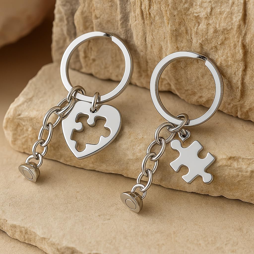 Couple Keychain, with Heart & Jigsaw Piece Matching,Puzzle Keychains for Couples,Lovers Key Chains Gift for Friends, Friendship Relationship Pair Keychains