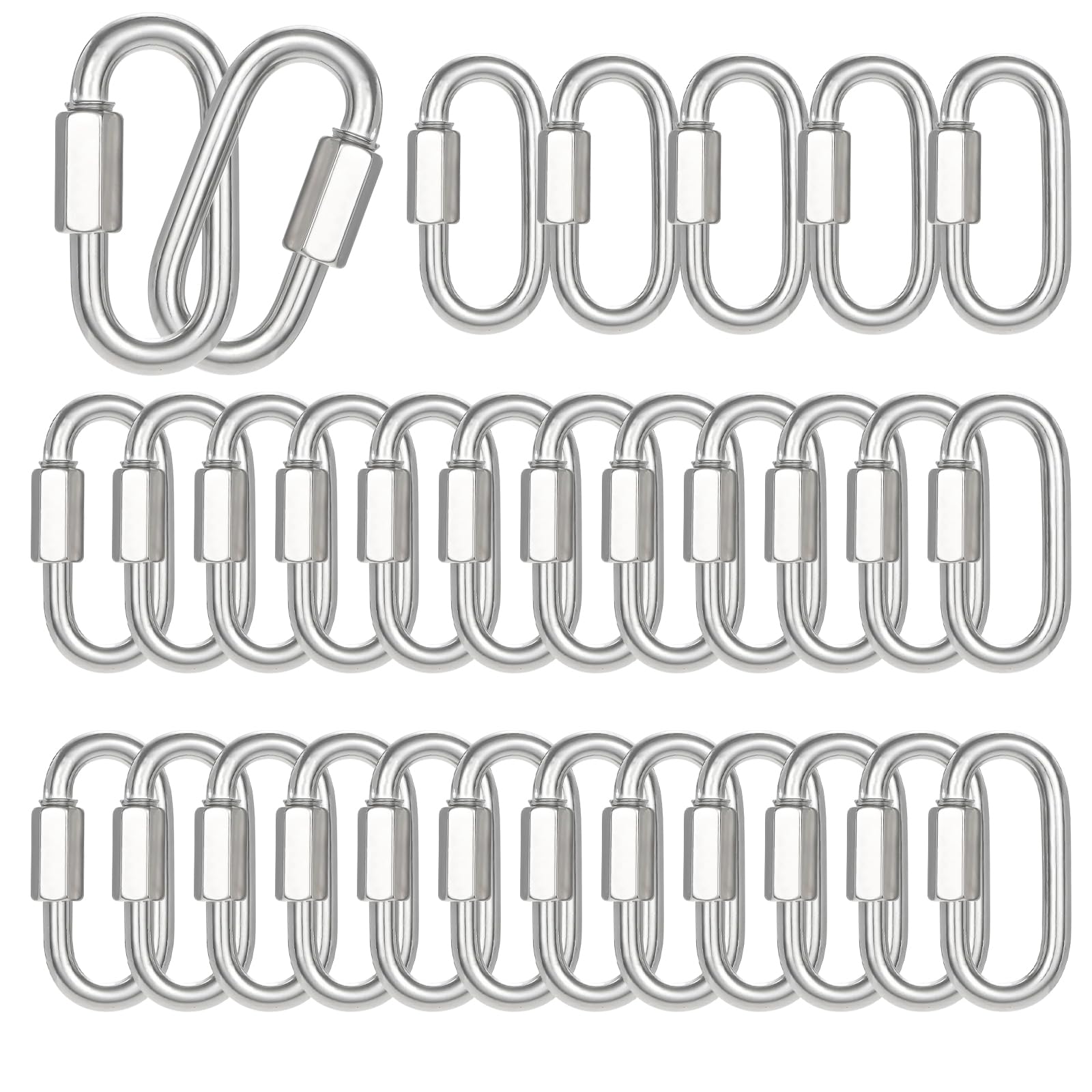 25PCS 2.36 Inches Silver Quick Links, M6 Screw Chain Links Heavy Duty Chain Links, 1/4" Galvanized Steel Locking Carabiners for Connecting Hammock, Key Chain, Pet Leash,Gym,Camping,875 Lbs Capacity