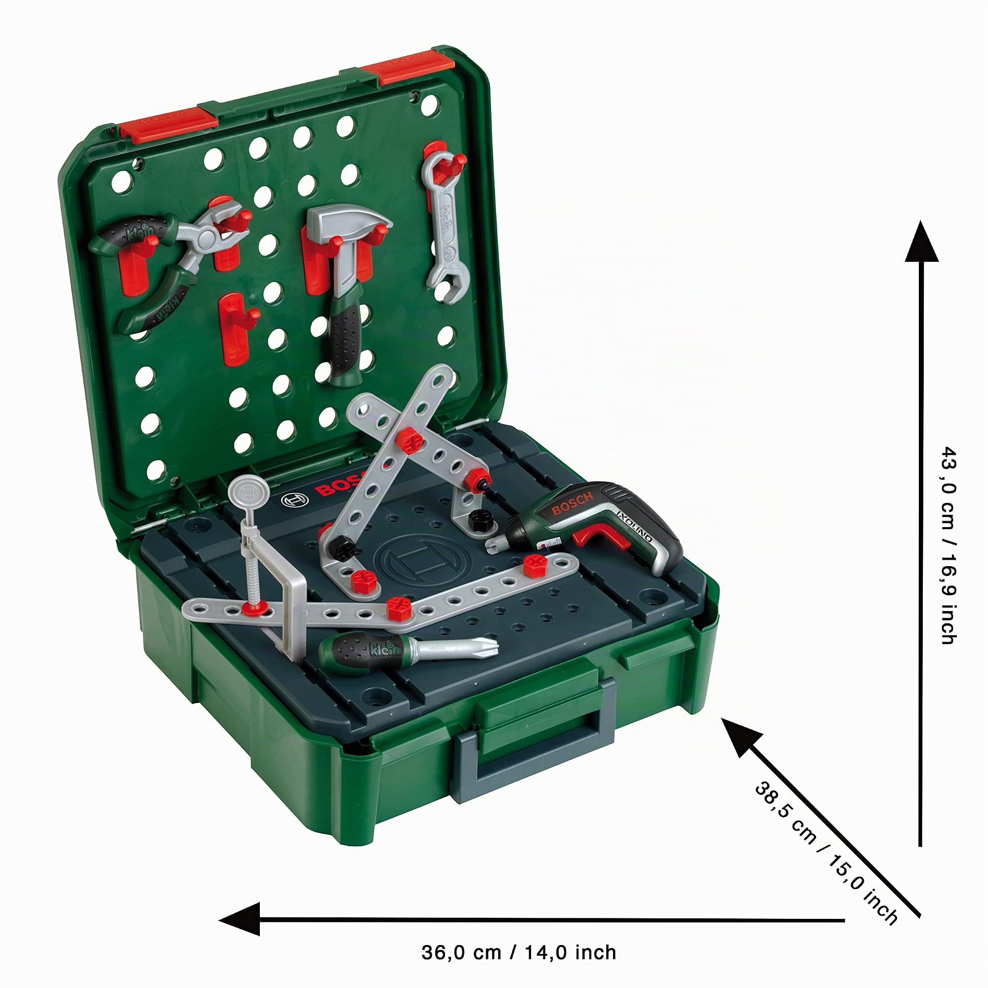 Theo Klein 8396 Bosch banco da Lavoro in Valigetta + IXOLINO II I per Giochi di Costruzione I con Attrezzi e Accessori I Giocattolo per Bambini dai 3 Anni in su