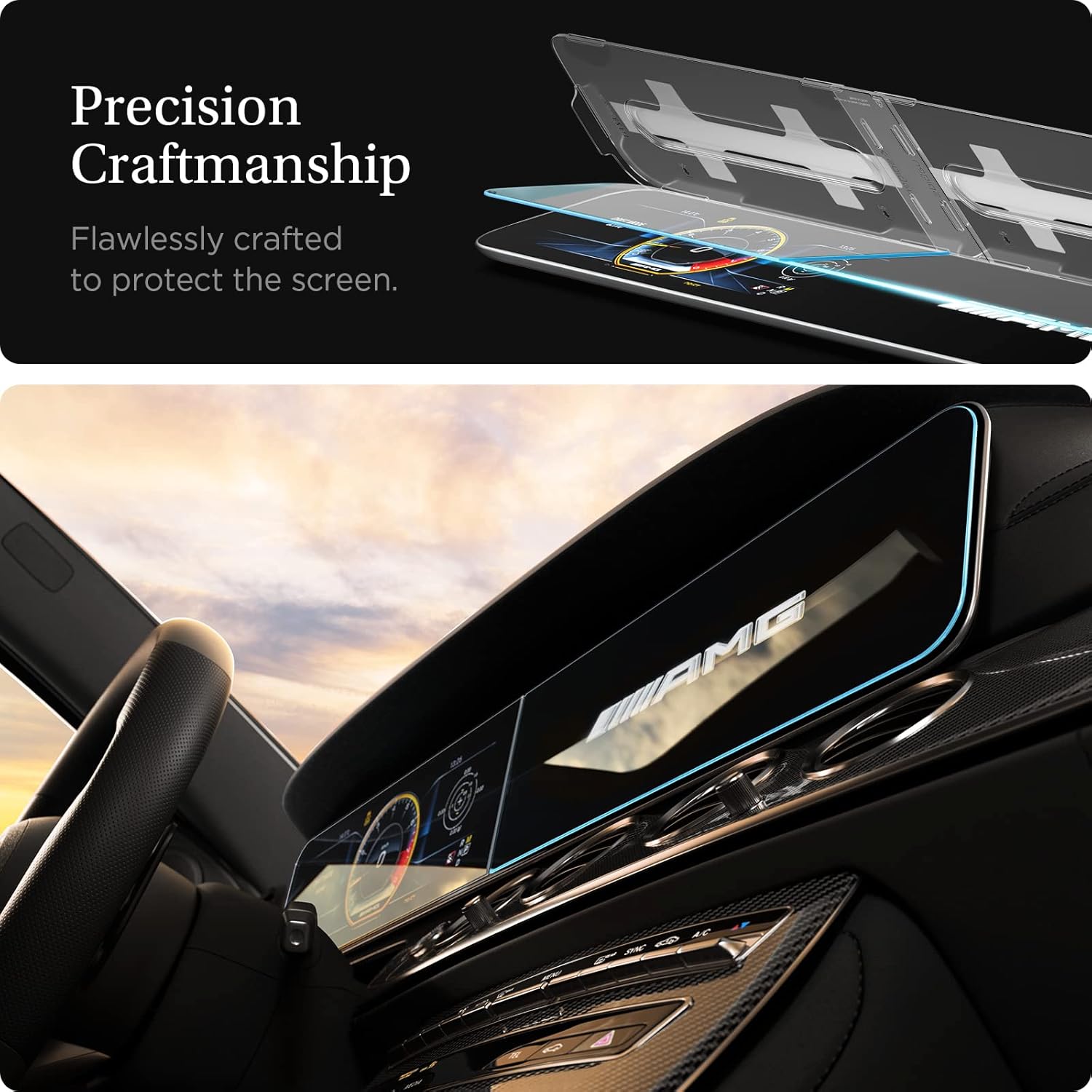 Spigen Tempered Glass Screen Protector [GlasTR EZ FIT] designed for Mercedes Benz E-Class (2023-2017), Mercedes Benz GLE (2023-2019), Mercedes Benz AMG GT 4-Door (2023-2018) 12.3 inch Dashboard Touchscreen - Crystal Clear
