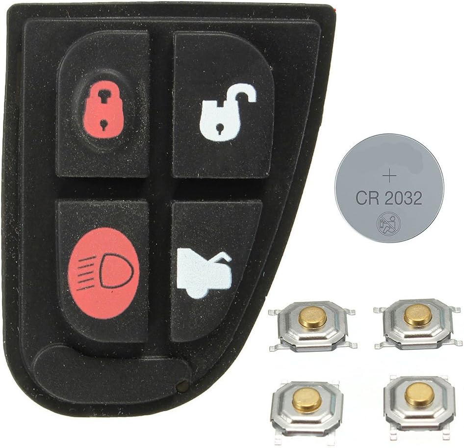 RKFUK® - Jaguar 4 Button DIY Repair Kit - Rubber Button Pad Tactile Micro Switches and CR2032 Battery
