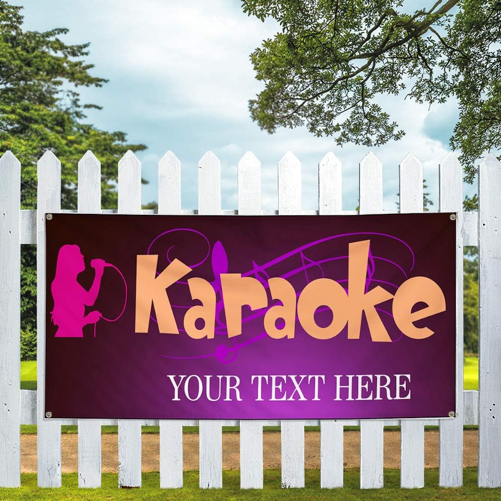 Custom Industrial Vinyl Banner Karaoke Music Personalized Text Hobbies Purple 4 Grommets 24x48Inches