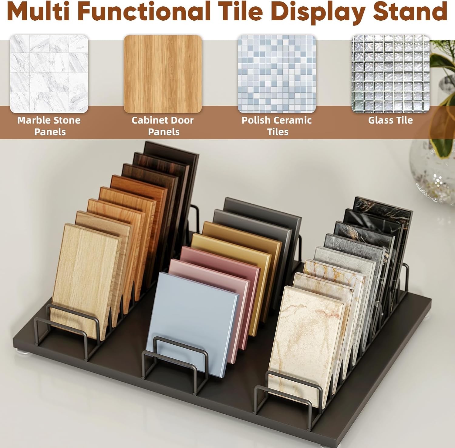 Tile Sample Display Rack, 30 Slots Small Tile Sample Display Stand for Retail, Metal Ceramic Sample Storage Organizer Holder for Retail Commercial Exhibition Display