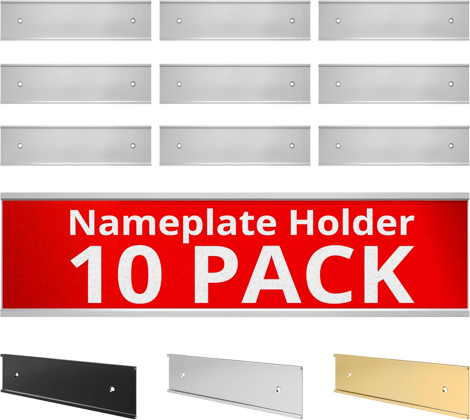 NapTags Aluminum Nameplate Holder - Wall or Door - Silver 8 x 2 in a 10 Pack – Perfect for Wall or Door Display. Sleek, Durable, and Professional Design for Offices, Businesses, and More