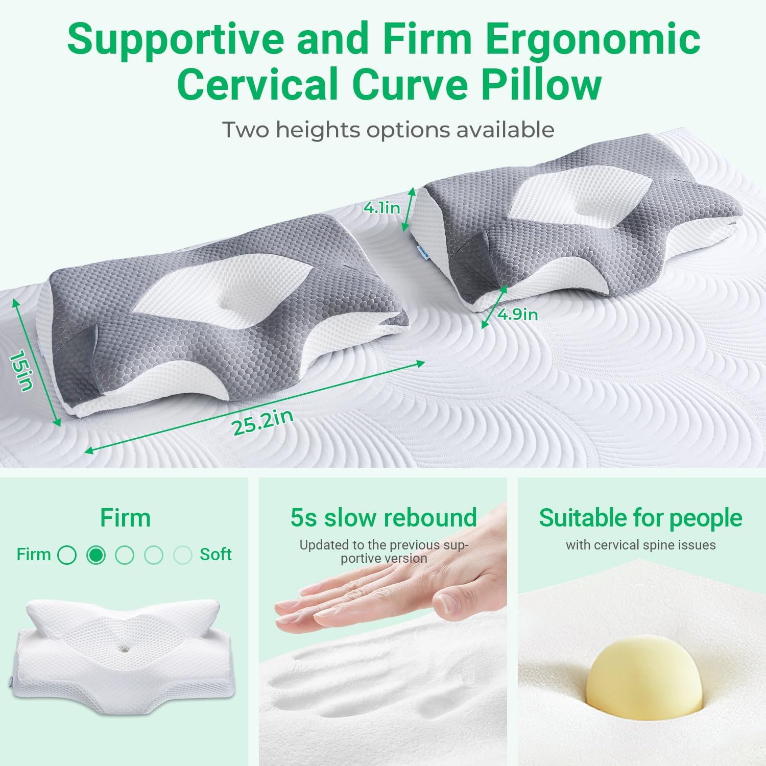 Elviros Cervical Neck Pillow for Sleeping, Side Sleeper Pillows for Adults