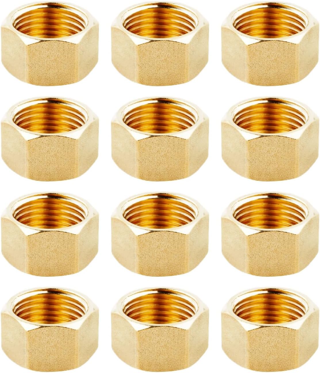 3/8-Inch Brass Compression Cap Stop Valve Cap Brass Compression Fitting Tubing Ends Sealing Caps Hose Connector for Gas Garden Water Air Line Pack of 12
