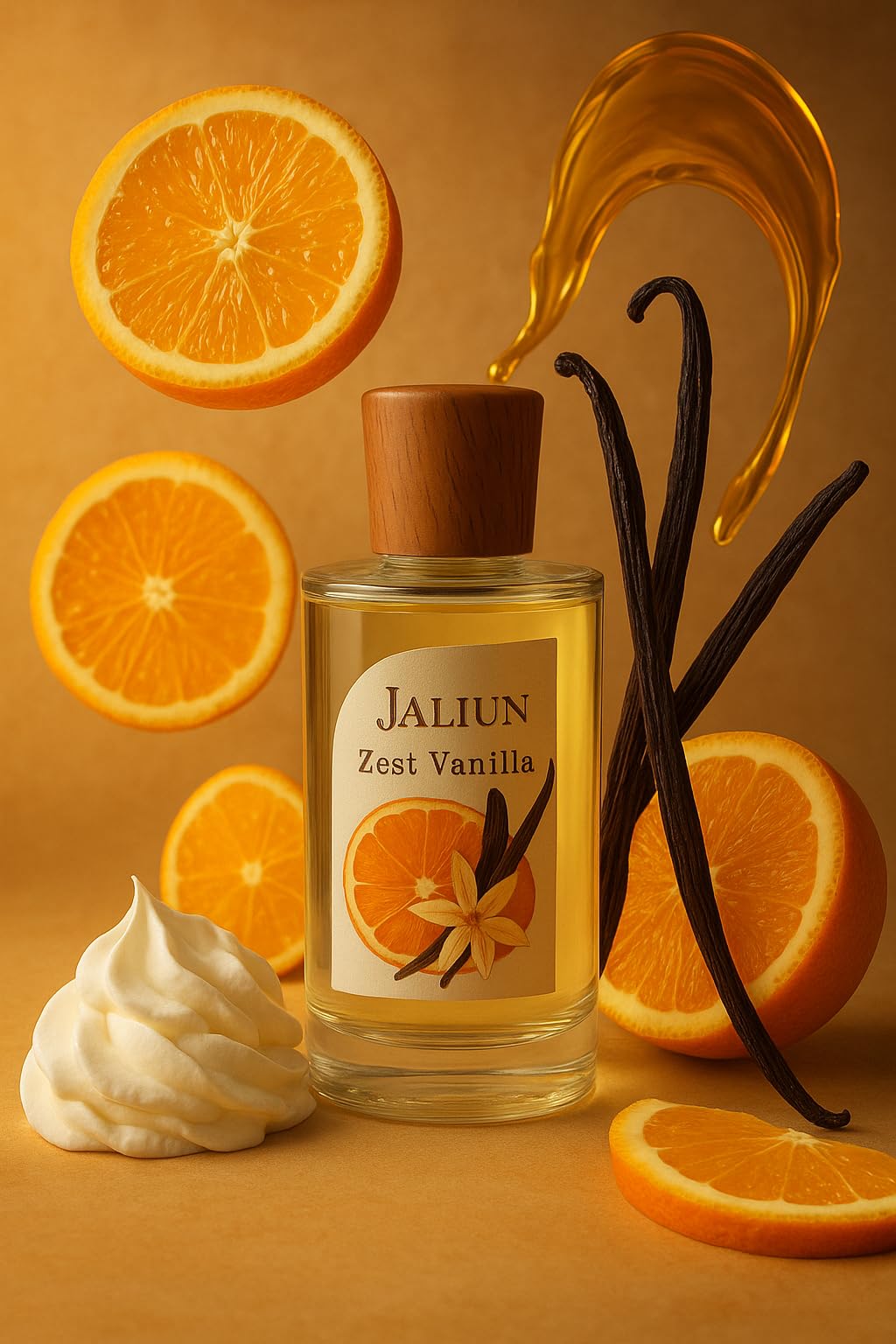 Jaliun Zest Vanilla Extrait de Parfum 100ml – Profumo Gourmand Agrumato | Note di arancia amara, panna montata e caramello. Extrait al 30%, dolce e burroso, ideale per chi ama i gourmand agrumati.