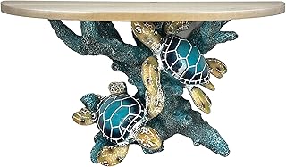 Top Brass Oceanic Charm Decorative Shelf – Blue Coral Reef Base with Two Sea Turtles – Coastal Beach Ocean Décor