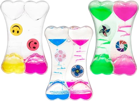 YANZHE Double Heart Shape Liquid Motion Bubbler for Kids and Adults, Built-in Random Style Rotating Windmill,Liquid Motion Bubbler Sensory Toys,Liquid Timer for Sensory Play 3 Pack