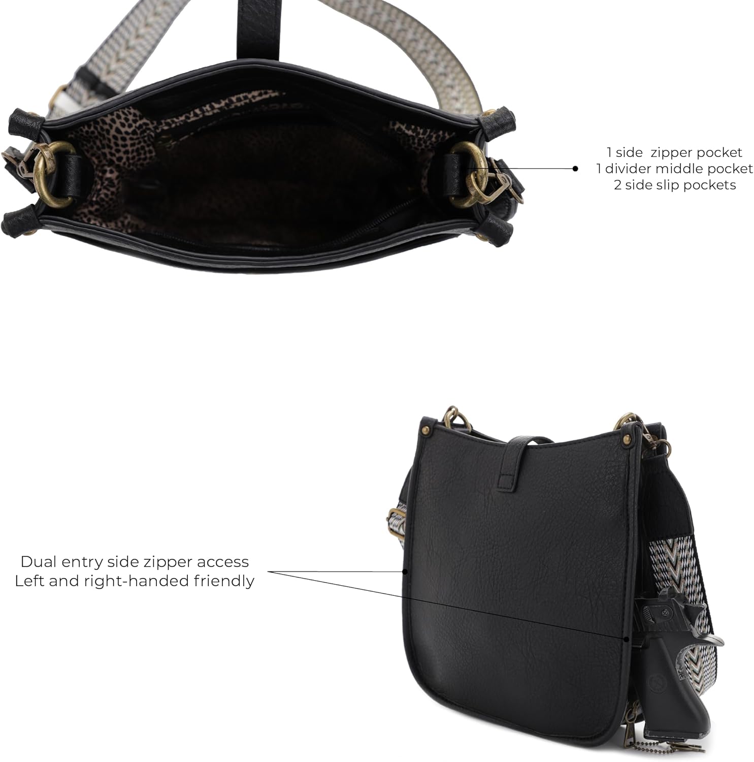 JESSIE & JAMES | Chelsea Concealed Carry Crossbody bag, Lock and Key HoboPurse with Wide Webbing Shoulder Strap - Image 5