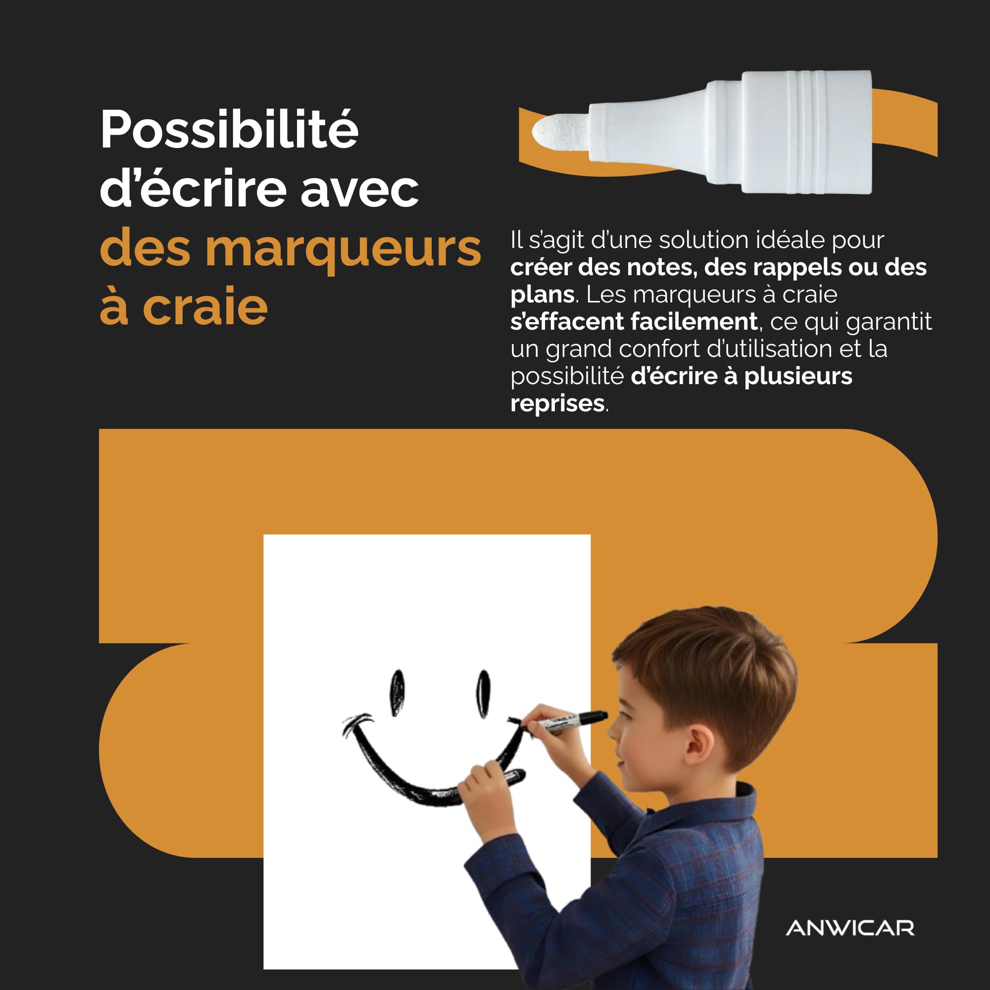 Tableau Magnétique - Tableau Effaçable en Acier - Idéal pour Aimants et Notes - Tableau Noir Magnétique Mural - Compatible avec Marqueurs Craie - Kit de Montage Inclus - 80x50 cm - Noir