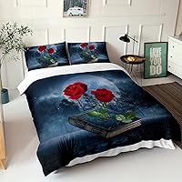 Vista 85 de AILONEN Juego de funda de edredón de rosas rojas tamaño Queen, juego de ropa de cama 3D con rosas rojas aceitadas para niñas, funda de edredón
