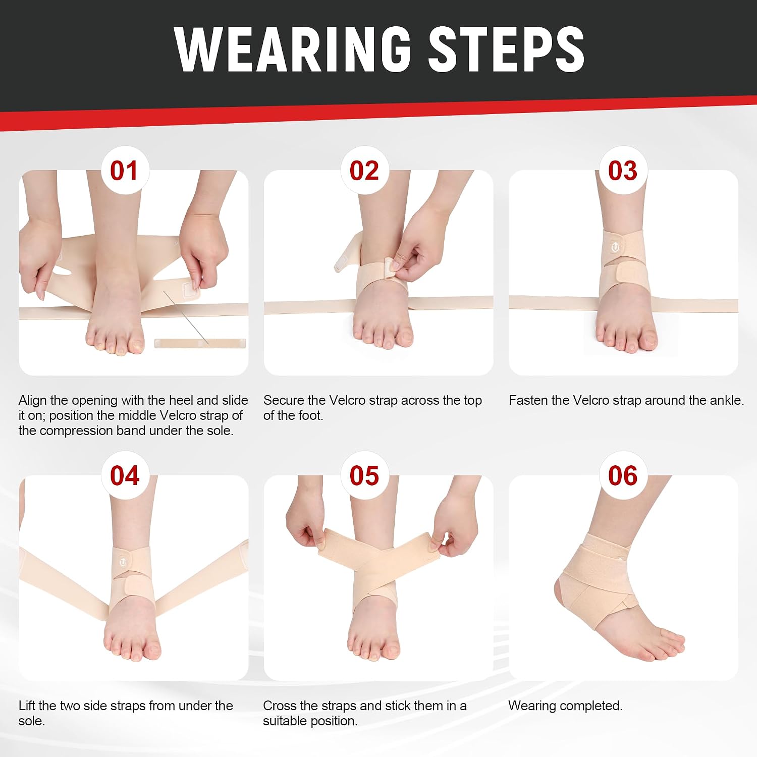 Ankle Brace Compression Sleeve 2 Pack for Women & Men, Fully Openable Wrap Support with Adjustable Strap, Breathable Open-Heel Design for Plantar Fasciitis, Sprained Ankle, Achilles Tendonitis, Sports & Daily Use Beige Medium