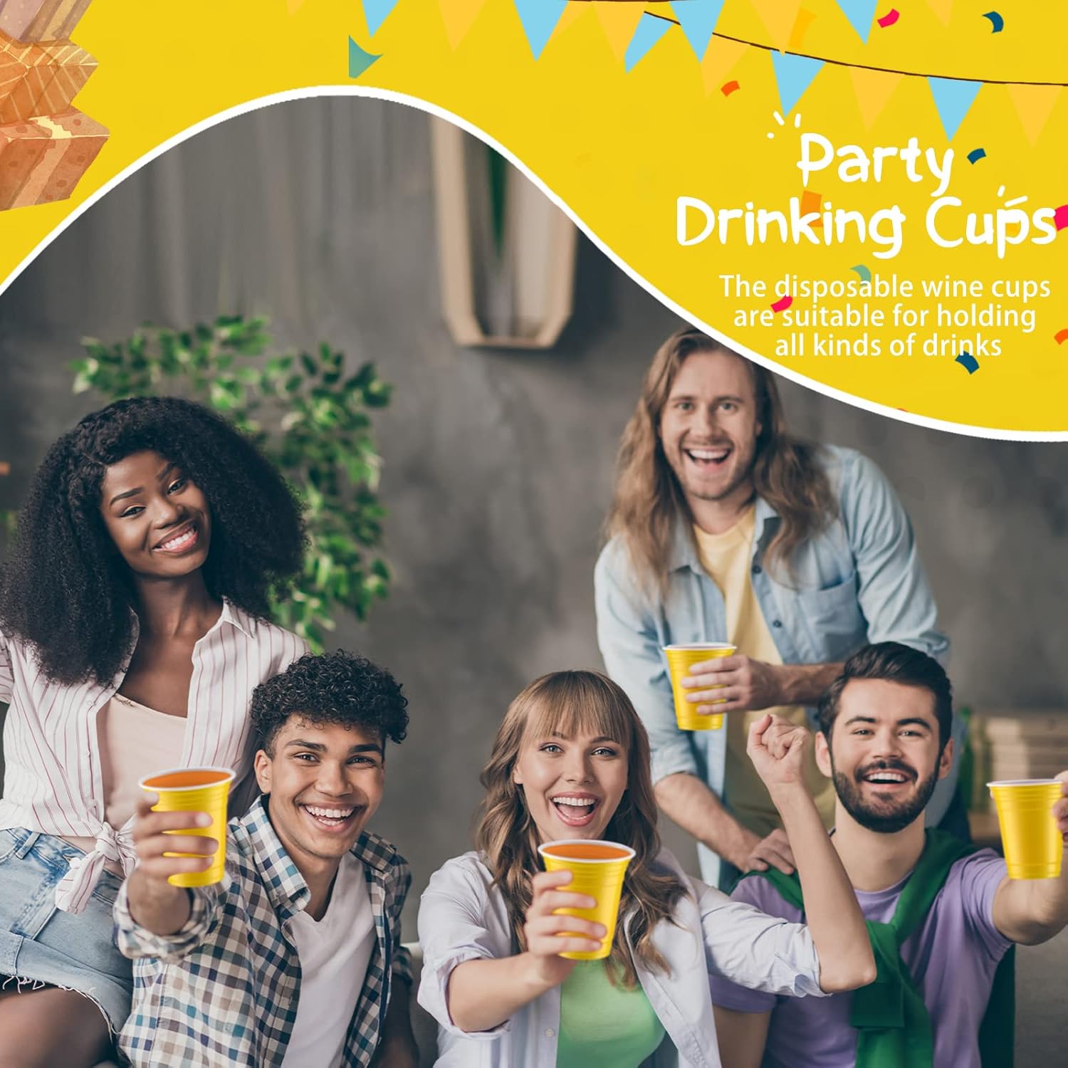 Sabary 100 Pack 12oz Valentine Plastic Cups St. Patricks Day Heavy Duty Drinking Disposable Cups with Lines for Beverage Holiday Camping Barbecues Birthday Party Outdoor Picnic(Yellow and White) - Image 4