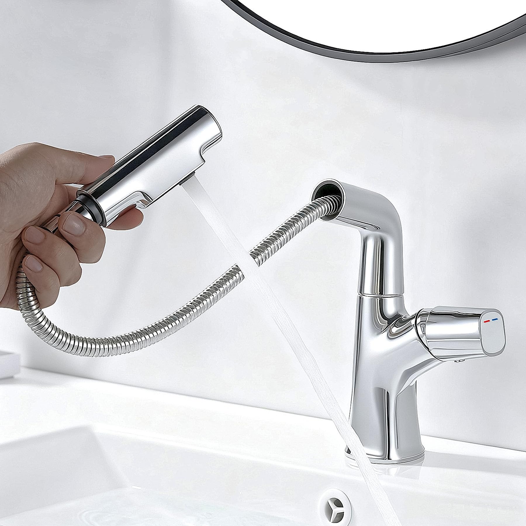 kisimixer Wasserhahn Bad mit Ausziehbar Brause Chrom, 360° Drehbar | Wasserhahn Bad, Auslauf Höhe 190-270mm,Höhenverstellbar, Herausziehbarer Brause 2 Strahlarten, G3/8, Einhebelmischer, Messing
